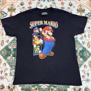 Super Mario T-Shirt Black Graphic Print Nintendo Video‎ Game Characters Men's